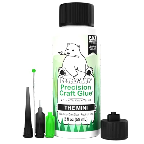 Bearly Art Precision Craft Glue - The Mini - 2fl oz with Tip Kit - Acid Free Archival - Strong Hold Adhesive - Ideal for Fine Paper Crafting Bearly Art