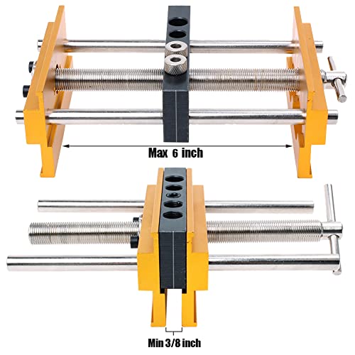 AUTOTOOLHOME Self Centering Doweling Jig Plus 6 inch Widen Wood Dowel Jig Kit Drill Jig for Straight Holes 6 Drill Guide Bushings Set Woodworking AUTOTOOLHOME