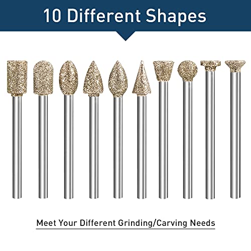 Diamond Grinding Burr Bit Set,20Pcs Rotary Tool Accessories Stone Carving Set with 1/8 inch Shank for Stone Ceramic Glass Carving, Grinding, shengbenhao