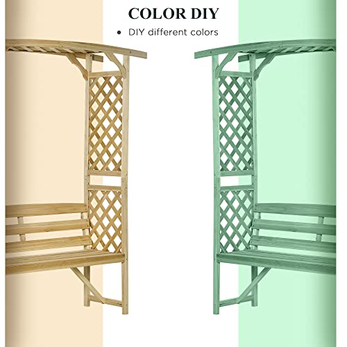 Outsunny Patio Garden Bench Arbor Arch with Pergola and 2 Trellises, 3 Seat Natural Wooden Outdoor Bench for Grape Vines & Climbing Plants, Backyard Outsunny