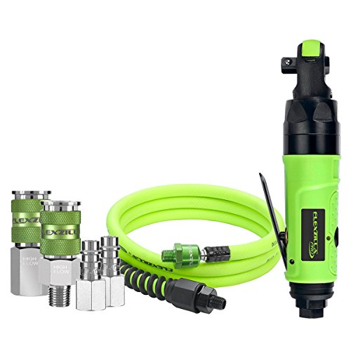 Flexzilla Pro Reactionless Mini Air Ratchet Kit, 3/8 in. Drive, with 3/8 in. x 6 ft. Whip Hose, Ball Swivel, and High Flow Couplers and Plugs - Flexzilla