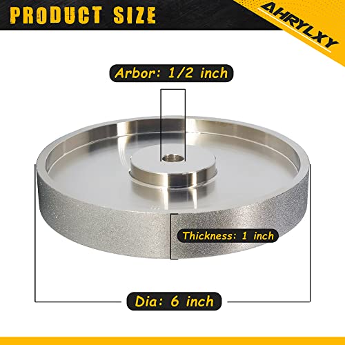 AHRYLXY 6" CBN Grinding Wheel, 1" Wide x 1/2" Arbor, Grit 80, for Sharpening High Speed Steel Tools, Diamond Grinding Wheel Ahrylxy