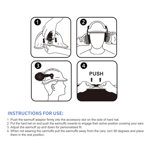 SAFEBUILDER Bluetooth Hard Hat Ear Muffs, SNR 26dB Adjustable Cap-mounted Ear muff, Helmet Attachable Earmuff (Black Bluetooth Ear Muffs Safety SAFEBUILDER