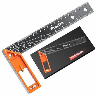 12” Woodworking Square Ruler - Preciva Right Angle Ruler Carpenter Square Layout Tool, Features Stainless Steel Blade, Retractable Ledge, 1/16” and