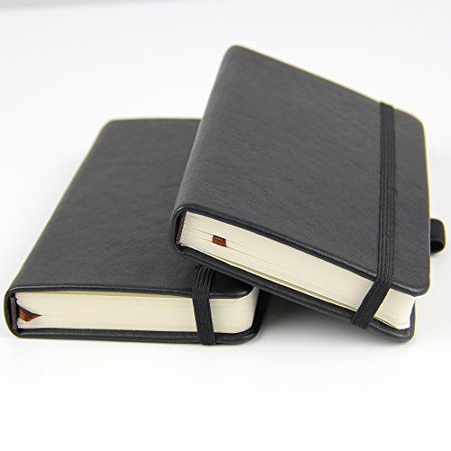 newestor (2-Pack Pocket Notebook 3.5" x 5.5", Small Hardcover Journal with Pen Holder, Inner Pockets, 100gsm Thick Ruled/Lined Paper, Black newestor