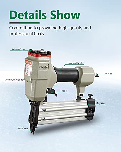 meite F50G Brad Nailer 18 Gauge 3/8-inch to 2-inch Pneumatic Tool with Trigger Safety for Woodworking Projects meite