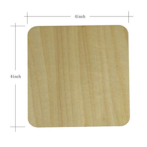 MONKEY SUN 48 Pieces 4 x 4 Inches Unfinished Square Wood Blank Coaster Bulk for Drinks, Painting, Writing, Bar, Kitchen Home Decor, DIY Craft, Party MONKEY SUN
