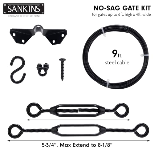 SANKINS Anti-Sag Gate Kits for Wooden Fence, Black Gate Support Cable Kit Hardware, Gate Sag Frame Kit Hardware for Wooden Fence, Wood Gate Door SANKINS