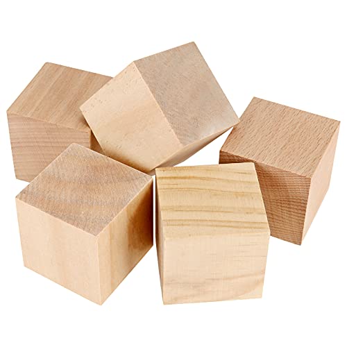 FUNSUEI 50 PCS 2 Inch Wooden Cubes, Unfinished Wood Blocks, Wood Blocks for Crafts, Carving, DIY Projects FUNSUEI