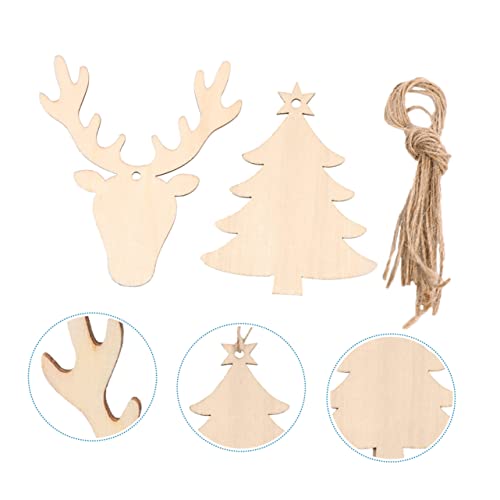 VOSAREA 40pcs Wood Chip Christmas Tree Ornaments Wooden Christmas Ornaments Unfinished Wood Slices Ornaments Wooden Reindeer Cutouts Hanging Decor VOSAREA