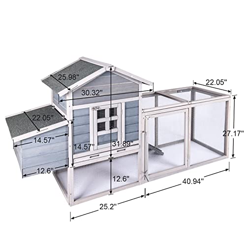 Ecolinear Chicken Coop for 2-4 Chickens House 80" Outoor Wooden Run Cage with Ramps, Run, Nesting Box, 3 Access Areas