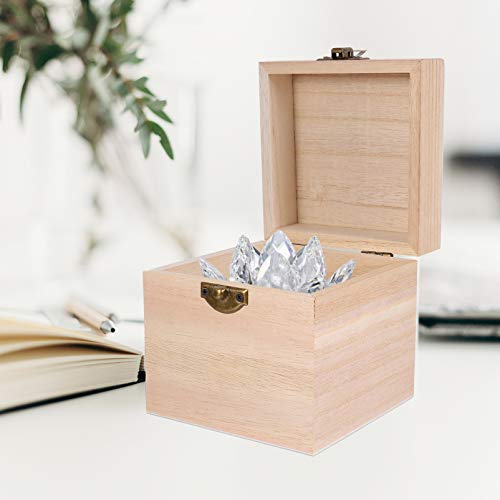 Cabilock Packing Boxes 2pcs Unfinished Square Wood Box DIY Craft Wooden Box Jewelry Ring Box Unpainted Storage Box with Hinged Lid Front Clasp for Cabilock