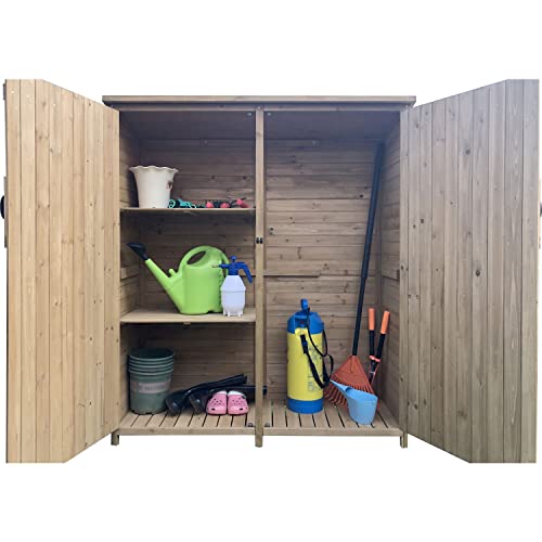 Hanover Outdoor Storage Shed, Double Door Wood Shed for Tools and Garden Supplies with Shelf and Locking Latch, 36 Cu.Ft. Capacity (4.4' x 5' x Hanover