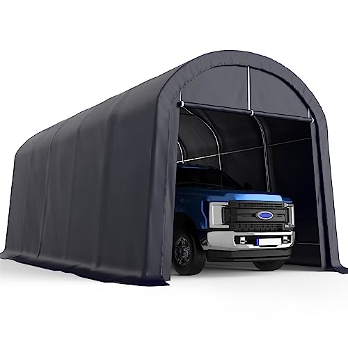 KING BIRD 12' x 20' Oval Pipe Heavy Duty Carport for SUV, Full-Size Truck and Boat, Round Style Anti-Snow Car Canopy Outdoor Boat Shelter with KING BIRD