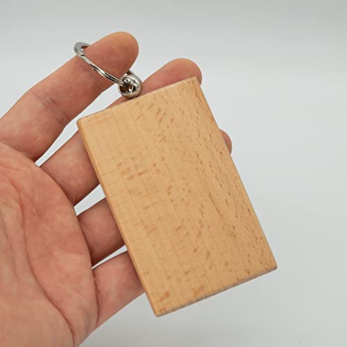 Big Rectangle Wood Engraving Blanks Wood Blanks Blank Wooden Key Tag with Keychain About 3.3 * 2.1 Inch (10 Pack) TFoRibbon