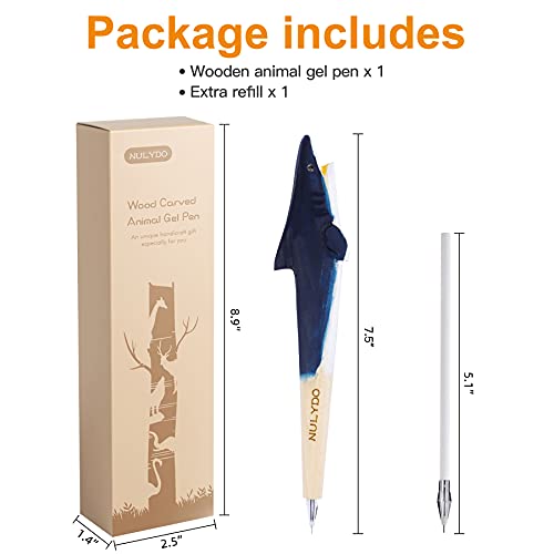 NULYDO 100% Handmade Wood Carved Animal Gel Pen | Shark, Cute Stationary School Supply Office Supply, Fun Pen Novelty Writing Pen, Unique Gift Pen NULYDO
