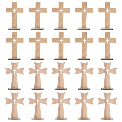 Sewroro 20pcs Cross Decor Wooden Crafts Cross Shaped Ornaments Unfinished Wooden Cross for Home Decoration (Random Style) Sewroro
