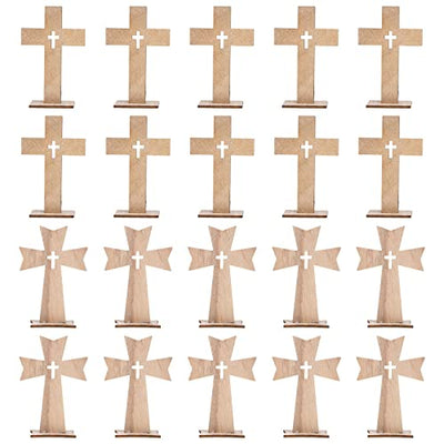 Sewroro 20pcs Cross Decor Wooden Crafts Cross Shaped Ornaments Unfinished Wooden Cross for Home Decoration (Random Style)