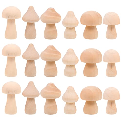 SEWACC 18 Pcs Wooden Mushrooms Unfinished Wood Mushroom Various Sizes Smooth Mushroom Decor Mini Mushrooms for Arts and Crafts Projects Decoration SEWACC