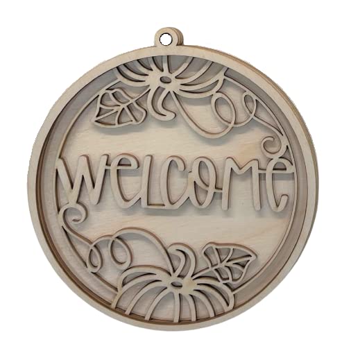 Welcome Door Sign 2 Pieces Laser Cut Out Unfinished RND19 The Wood Shape Store
