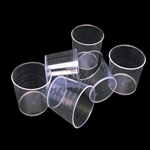 60 Pcs Plastic Graduated Cups, 30ml/1oz Clear Scale Cups with 50 Pcs Wooden Stirring Sticks for Epoxy, Resin, Stain, Mixing Paint MYYZMY