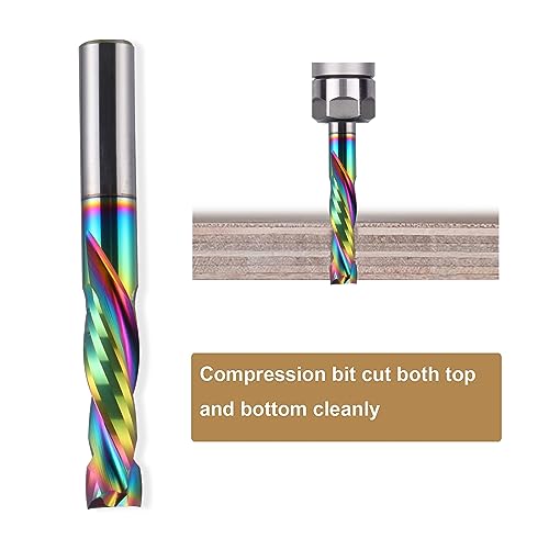 Spiral Router Bits Up Down Compression Bit with DLC Coating, 1/4 inch Cutting Diameter, 1" Cutting Length,1/4 inch Shank Solid Carbide CNC End Mill HOZLY
