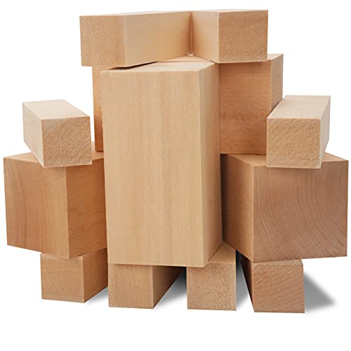 YIPLED Unfinished Basswood Carving Blocks Kit, 12 Pack Rectangular Wooden Blocks for DIY Carving, Crafting and Whittling for Adults Beginner and YIPLED