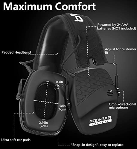 PROHEAR 030 Bluetooth 5.4 Electronic Shooting Ear Protection Earmuffs, Noise Reduction Sound Amplification Hearing Protector for Gun Range and PROHEAR