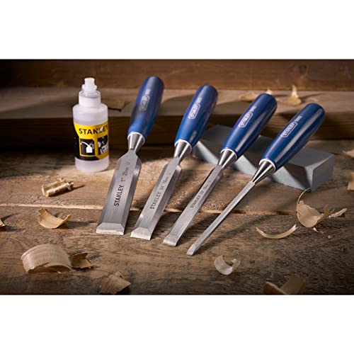 STANLEY 4 Piece Chisel Set Includes 6 12 18 25 mm High Carbon Steel Blade Chisels with Sharpening Stone and Oil 0-16-130 STANLEY