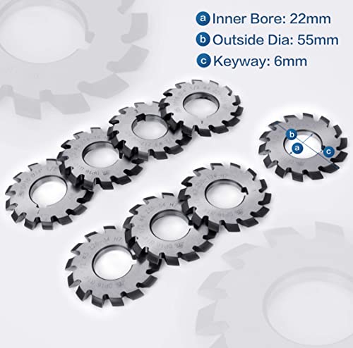 DP16 PA14-1/2 Involute Gear Cutter - Bore22 O.D.55 No.1-8 Gear Cutters with 22mm R8 Shank Milling Arbor Gear Mill Cutter Holder - Lathe CNC Cutting IWONGO