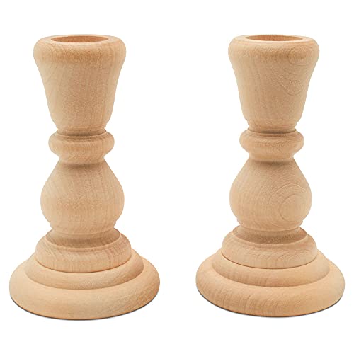 Classic Wooden Candlesticks 4 inches with 7/8 inch Hole, Set of 4 Unfinished Small Wooden Candle Holders to Craft, Paint or Decorate, by Woodpeckers Woodpeckers