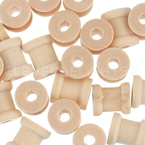 CleverDelights 1/2" x 1/2" Wood Spools - 50 Pack - Empty Craft Spools CleverDelights