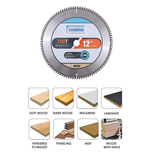 Luckyway 12 Inch Miter Saw Blade 100T with 1 Inch Arbor TCT Circular Saw Blade for Cutting Wood Luckyway