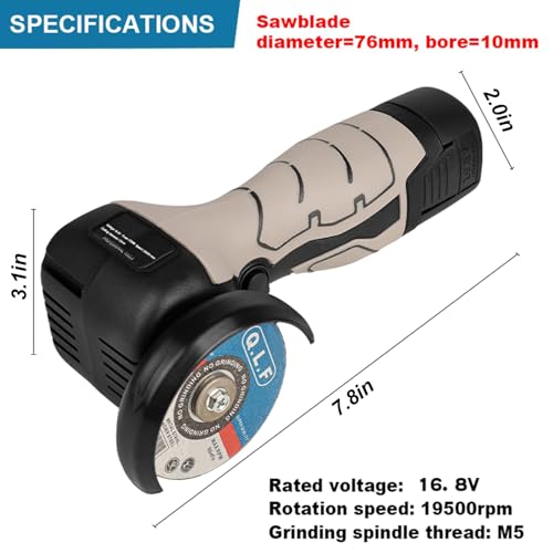 ZFULVO Cordless Brush Angle Grinder Kit, 19500rpm Mini Electric Angle Grinding Tool with 1pcs 16.8V 2000mAh Batteries and 5-Cutting Discs, Grinder ZFULVO