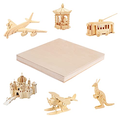 24 Pieces 1/8" x12" x 12" Craft Wood Basswood Sheets Thin Wood Slices Craft Project Board Unfinished Plywood for Laser Cutting DIY Wooden Plate Model FORACKS