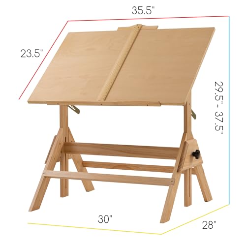MEEDEN Solid Wood Drafting Table, Artist Drawing Desk, Writing Desk Studio Desk, Art Craft Table with Adjustable Height and Tiltable Tabletop for MEEDEN