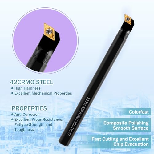 Gluwoer Indexable Lathe Turning Tool 1/2" Shank 14PCS Kit-4PCS Metal Lathe Tools Holder 10PCS DCMT21.51 Carbide Insert for Turning Boring Grooving Gluwoer