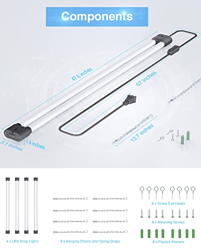 Ensenior 4 Pack Linkable LED Utility Shop Light, 4 FT, 4400 High Lumens, 36W Equivalent 280W, 5000K Daylight, 48 Inch Shop Light for Garage, Surface Ensenior