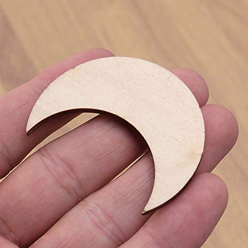 60 Pcs Moon Wood Cutouts Crafts Wooden Moon Shaped Slices Embellishments Gift Unfinished Wood Ornaments for DIY Projects Home Decoration (1.58x2 in) Creaides