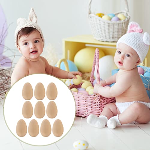 KALLORY Unfinished Wood Eggs to Paint, 10pcs Paintable Wooden Easter Craft Eggs Flat Bottom Eggs for Easter Display Ready to Paint and Decorate L KALLORY