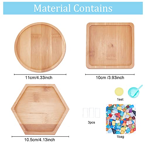 WEBEEDY 3 Sets Glass Mosaic Tiles Mosaic Kit with Bamboo Coaster DIY Mosaic Coaster Kit DIY Mosaic Crafts Kits Mosaic Coaster Making Kit for Drinks WEBEEDY