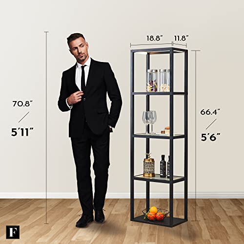 FENLO Fantasy Plus 66" Luxury Glass Display Shelf with Dimmable LED Floor Lamps, Sturdy Curio Cabinet with Bookcase Display Shelves for Bedroom, Open FENLO