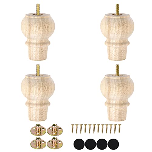 Maricome 4 Inch Unfinished Wood Legs for Furniture Set of 4 DIY Furniture Feet for Sofa Couch Cabinet Maricome