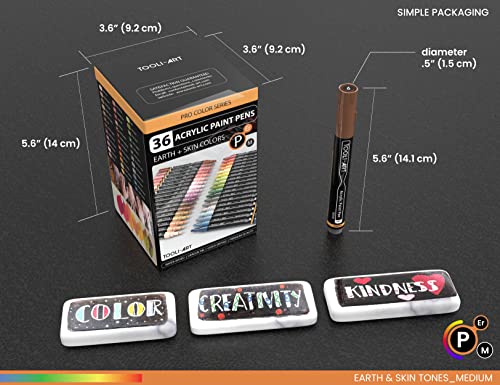 36 Acrylic Paint Pens Skin and Natural Earth Tone Marker Set For Rock Painting, Canvas, Mugs, Glass, Plastic, Wood, Metal, Fabric, Scrapbooking, Most TOOLI-ART