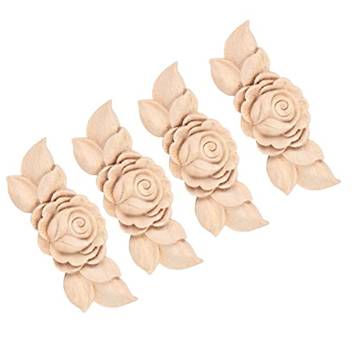Wood Applique Rubber Wood Carved Corner Onlay Applique Furniture,Decorative Wood Appliques,Onlay Door Wall Cabinet Frame Decor Flower Shape Unpainted Pilipane