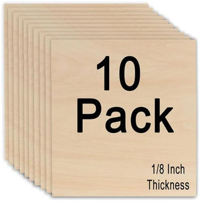 Acrux7 10 Pack Basswood Sheets 1/8 x 10 x 10 Inch 3mm Plywood Sheets Unfinished Wood Boards for Crafts, Laser Cutting, Wood Burning, Hobby, Model