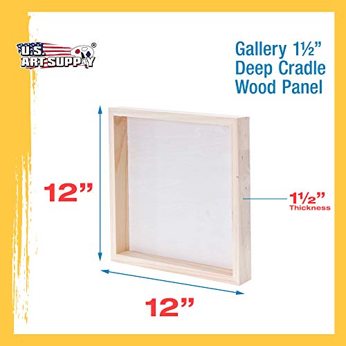 U.S. Art Supply 12" x 12" Birch Wood Paint Pouring Panel Boards, Gallery 1-1/2" Deep Cradle (Pack of 3) - Artist Depth Wooden Wall Canvases - U.S. Art Supply