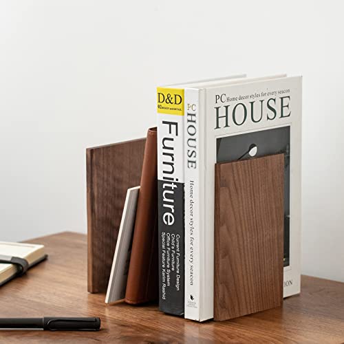 Muso Wood Handmade Walnut Book Ends, Non-Skid Bookends for Shelves, Large Sturdy Book Ends for Heavy Books, Decorative Book Shelf (1 Pair) muso wood