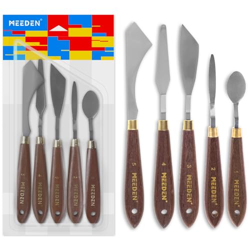 MEEDEN 5 Pieces Painting Knife Set Versatile Stainless Steel Spatula Palette Knife Oil Painting Accessories Mixing Scraper for Oil, Paint Color MEEDEN