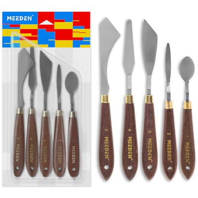 MEEDEN 5 Pieces Painting Knife Set Versatile Stainless Steel Spatula Palette Knife Oil Painting Accessories Mixing Scraper for Oil, Paint Color
